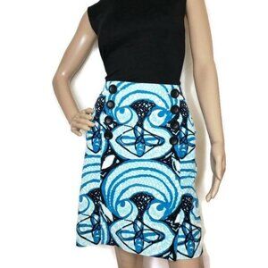 Etcetera Womens Blue & Black Printed brushed corduroy A-Line pencil Skirt Size 2